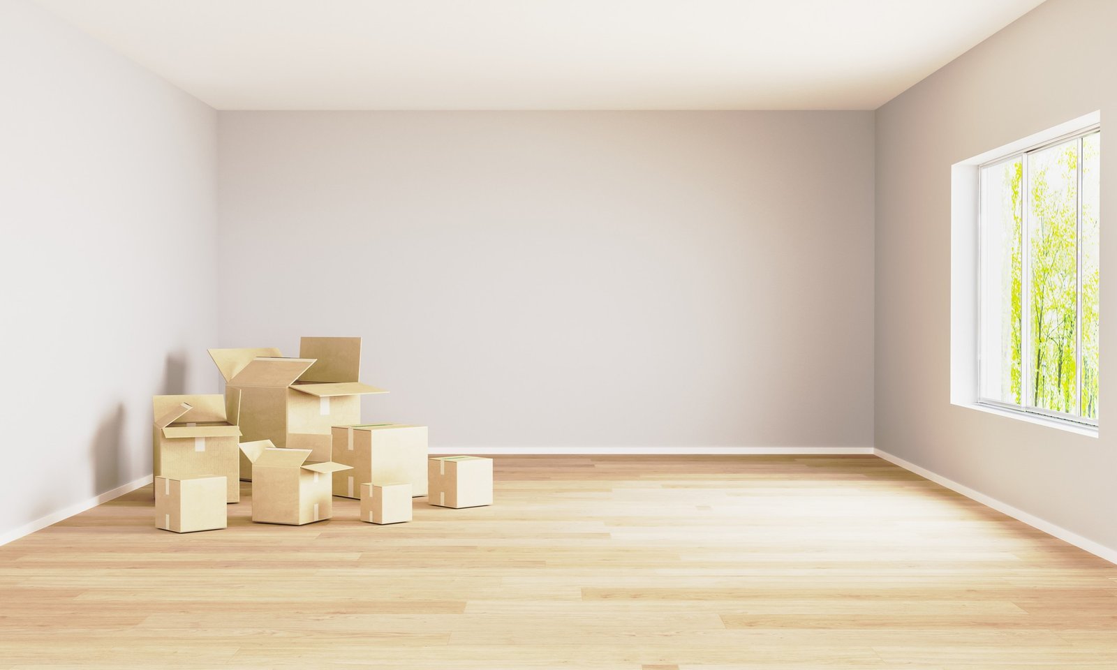 Umzugskartons in einer leeren neuen Wohnung